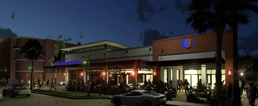 A rendering of the future outdoor dining portion of American Social, Delray Beach, FL. (Planning Document)